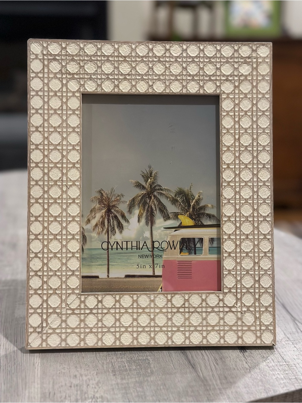 Cynthia Rowley Cream Textured Rattan Look Geometric Picture Frame for 5x7 Photo